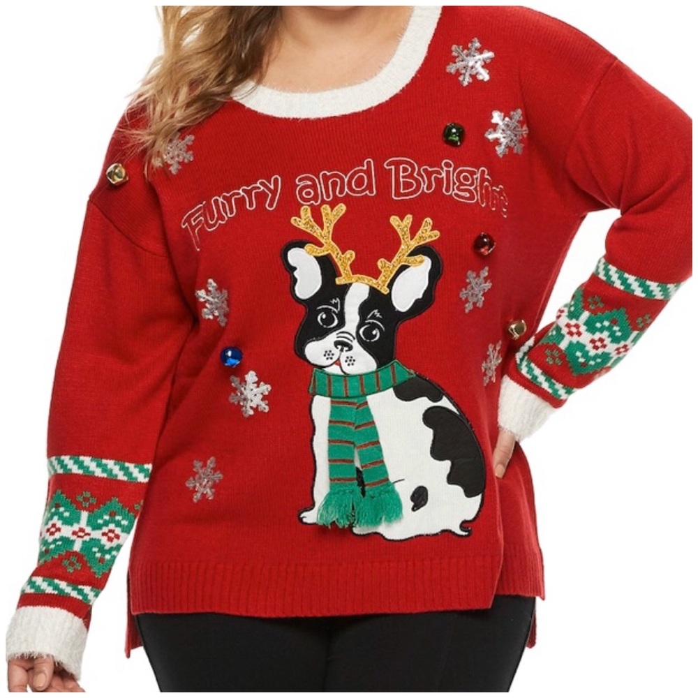 NWT Red Dog Antlers Ugly Christmas Sweater Plus OX
